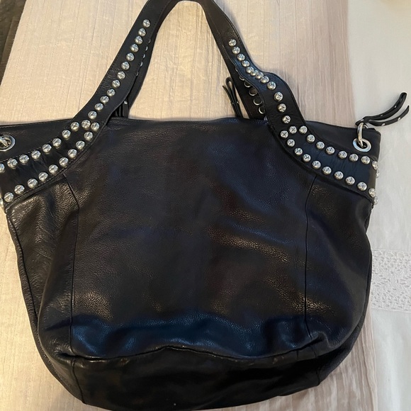 Free People Black Leather Tote with Silver Studs - Picture 2 of 4